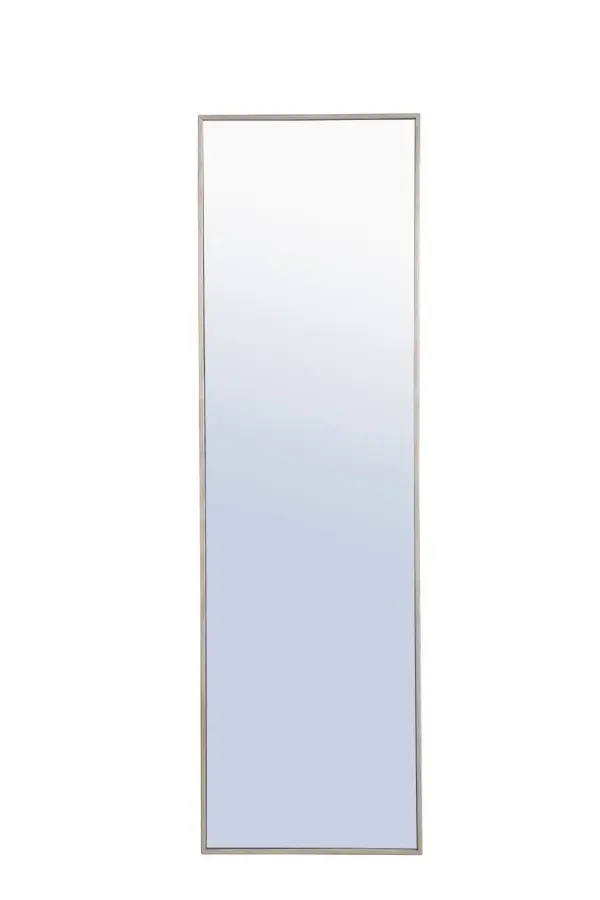 The classic clean and straight lines of this rectangular mirror in silver finish slightly antiqued, provide you with a timeless and elegant look to accent any room or hallway in your home or office, featuring an ultra-thin metal frame in deep profile, refecting a minimalist's design and industrial styling. To ensure your home safety, we uses metal hanger bar that are securely welded to the back of the metal frame. We recommend using suitable heavy duty picture/mirror hooks, selecting the best type of fixing for the particular wall you wish to hang the mirror on, using the appropriate rawl plug if required. Measurement: 18x60, hang vertical or horizontal. Collection: Monet Rooms: living Room, Office, Bedroom, entry way, bathroom Finish: Silver Width: 1.00" Height: 60.00" Length: 18.00" Weight: 23.00 lb Extension from Wall: 0.16" Material: iron,glass, wood Country of Origin: China Manufacturer Warranty: 1 year limited Spec Sheet
