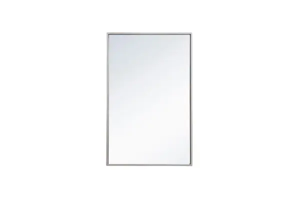 Enhance the appeal of your home or office with this contemporary mirror in silver finish, slightly antiqued, featuring a thin rounded metal edges in a deep profile, reflecting a minimalist's design and trendy styling. To ensure your home safety, we use a metal hanger ring that are securely welded to the back of the metal frame , which sit on top of the frame for easy hanging. We recommend using suitable heavy duty picture/mirror hooks, selecting the best type of fixing for the particular wall you wish to hang the mirror on, using the appropriate rawl plug if required. Collection: Monet Rooms: living Room, Office, Bedroom, entry way, bathroom Finish: Silver Width: 1.00" Height: 18.00" Length: 28.00" Weight: 12.00 lb Extension from Wall: 0.16" Material: iron and MDF Country of Origin: China Manufacturer Warranty: 1 year limited Spec Sheet