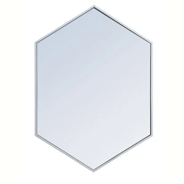 Add a bit of visual fun to your home with this playful hexagonal-shaped mirror. Its stylish personality will mingle with your décor and create a mesmerizing display of contemporary excitement. The clear mirror opens the visual space of your room, while the slender metal frame adds subtle color. Available in a black, brass or Silver finish and comes in a variety of sizes--it's the perfect mirror for any sized home. Collection: Decker Rooms: living room, dining room, bedroom, bathroom, foyer Finish: Silver Width: 1.00" Height: 34.00" Length: 24.00" Weight: 11.00 lb Extension from Wall: 0.16" Material: iron, glass, wood Country of Origin: China Manufacturer Warranty: 1 year limited Spec Sheet