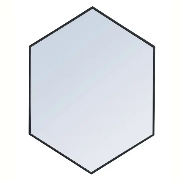 Add a bit of visual fun to your home with this playful hexagonal-shaped mirror. Its stylish personality will mingle with your décor and create a mesmerizing display of contemporary excitement. The clear mirror opens the visual space of your room, while the slender metal frame adds subtle color. Available in a black, brass or Silver finish and comes in a variety of sizes--it's the perfect mirror for any sized home. Collection: Decker Rooms: living room, dining room, bedroom, bathroom, foyer Finish: Black Width: 1.00" Height: 40.00" Length: 30.00" Weight: 18.00 lb Extension from Wall: 0.16" Material: iron, glass, wood Country of Origin: China Manufacturer Warranty: 1 year limited Spec Sheet