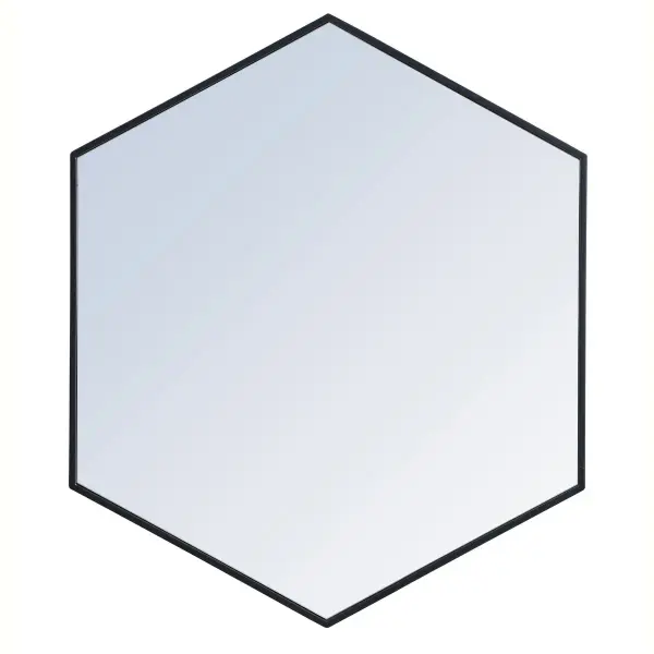 Add a bit of visual fun to your home with this playful hexagonal-shaped mirror. Its stylish personality will mingle with your décor and create a mesmerizing display of contemporary excitement. The clear mirror opens the visual space of your room, while the slender metal frame adds subtle color. Available in a black, brass or Silver finish and comes in a variety of sizes--it's the perfect mirror for any sized home. Collection: Decker Rooms: living room, dining room, bedroom, bathroom, foyer Finish: Black Width: 1.00" Height: 32.00" Length: 38.00" Weight: 20.00 lb Extension from Wall: 0.16" Material: iron, glass, wood Country of Origin: China Manufacturer Warranty: 1 year limited Spec Sheet