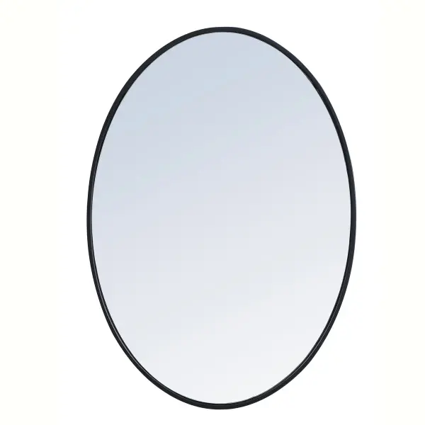 The rounded style of this mirror gives a soft edge to any room. A dreamy oval shape adds modern minimalism while expanding the visual space of your room, and the ability to hang it horizontally or vertically adds to its style versatility. The metal edge will surely compliment your home and add artful and modern sophistication. Available in a black, brass or Silver finish and comes in a variety of sizes--it's the perfect mirror for any sized home. Collection: Decker Rooms: living room, dining room, bedroom, bathroom, foyer Finish: Black Width: 1.00" Height: 24.00" Length: 34.00" Weight: 12.00 lb Extension from Wall: 0.16" Material: iron, glass, wood Country of Origin: China Manufacturer Warranty: 1 year limited Spec Sheet