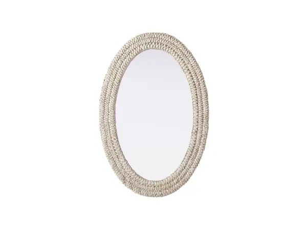 Dimensions
Width: 24"
Height: 36"
Extension: 1"
Specifications
Assembly Required: NO
Distressed Finish: No
Finish (Color): Linen White
Mirror Material: MDF+Corn husk+Mirror
Frameless: NO
Mirror Frame Shape: Oval
Mirror Hanging Orientation: Vertical and Horizontal
Mirror Mounting: Metal Inset hanger
Product Shape: Oval
Product Type: Decorative Mirrors
Product Warranty: 1 year limited
17
Wire Included: No
Shipment type: Small Parcel
