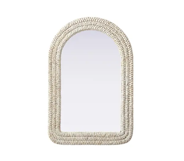 Dimensions
Width: 24"
Height: 36"
Extension: 1"
Specifications
Assembly Required: NO
Distressed Finish: No
Finish (Color): Linen White
Mirror Material: MDF+Corn husk+Mirror
Frameless: NO
Mirror Frame Shape: Arch
Mirror Hanging Orientation: Vertical
Mirror Mounting: Metal Inset hanger
Product Shape: Arch
Product Type: Decorative Mirrors
Product Warranty: 1 year limited
18
Wire Included: No
Shipment type: Small Parcel