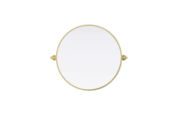 Elevate your space with the perfect blend of form and function—this sleek pivot mirror is designed to move with you. Crafted from durable iron with a sturdy MDF backing, it offers both stability and style. The 8-degree adjustable pivot allows for a customized viewing angle, making it ideal for bathrooms, bedrooms, and beyond. Finished with a hand-painted touch, this mirror is available in three elegant shades: black, silver, and brass, effortlessly complementing a range of interior aesthetics. Its modern round silhouette brings a timeless, minimalist appeal, making it a versatile piece for any room—whether placed in a living room, office, or entryway. Designed for effortless installation, this mirror comes with all necessary mounting brackets and screws, so you can upgrade your space in minutes. Whether you're seeking a functional bathroom essential or a sophisticated statement piece, this adjustable pivot mirror delivers in both style and practicality. Collection: Amoura Rooms: Bathroom Finish: Brass Width: 24.00" Height: 24.00" Weight: 10.00 lb Extension from Wall: 3.00" Material: Iron and MDF Country of Origin: China Safety Rating: Damp Manufacturer Warranty: 1 year limited