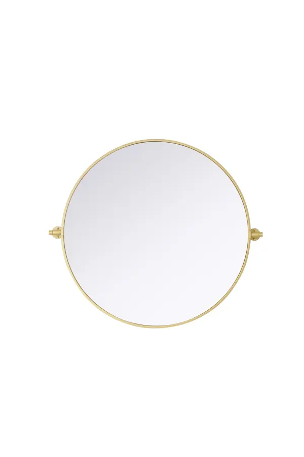 Elevate your space with the perfect blend of form and function—this sleek pivot mirror is designed to move with you. Crafted from durable iron with a sturdy MDF backing, it offers both stability and style. The 8-degree adjustable pivot allows for a customized viewing angle, making it ideal for bathrooms, bedrooms, and beyond. Finished with a hand-painted touch, this mirror is available in three elegant shades: black, silver, and brass, effortlessly complementing a range of interior aesthetics. Its modern round silhouette brings a timeless, minimalist appeal, making it a versatile piece for any room—whether placed in a living room, office, or entryway. Designed for effortless installation, this mirror comes with all necessary mounting brackets and screws, so you can upgrade your space in minutes. Whether you're seeking a functional bathroom essential or a sophisticated statement piece, this adjustable pivot mirror delivers in both style and practicality. Collection: Amoura Rooms: Bathroom Finish: Brass Width: 30.00" Height: 30.00" Weight: 16.00 lb Extension from Wall: 3.00" Material: Iron and MDF Country of Origin: China Safety Rating: Damp Manufacturer Warranty: 1 year limited