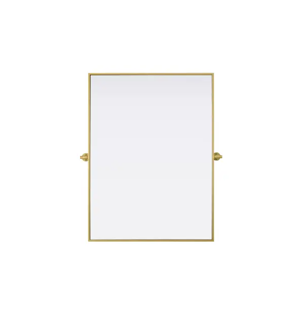 Upgrade your space with a modern pivot mirror that offers both form and function. Featuring an adjustable 8-degree tilt, this mirror allows you to customize your viewing angle for convenience and style. The iron frame with MDF backing ensures durability, while the hand-painted finish—available in black, silver, and brass—adds a touch of sophistication. Designed for versatility, this rectangular mirror can be mounted vertically or horizontally, making it the perfect fit for bathrooms, bedrooms, offices, and more. Its slim metal frame provides a sleek, contemporary aesthetic that blends seamlessly into various design styles. With included mounting brackets and screws, installation is simple and secure, giving your space an instant refresh. Whether you're getting ready for the day or enhancing your home décor, this pivot mirror delivers both style and practicality. Collection: Amoura Rooms: Bathroom Finish: Brass Width: 40.00" Height: 30.00" Weight: 26.00 lb Extension from Wall: 3.00" Material: Iron and MDF Country of Origin: China Safety Rating: Damp Manufacturer Warranty: 1 year limited