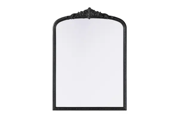 Bring classic charm and vintage character to your home with this arched wall mirror in a distressed vintage bronze finish. The hand-painted frame showcases ornate scroll and floral detailing, creating a refined, old-world aesthetic. Crafted from resin with an MDF backing board, this mirror is lightweight yet durable. Designed for vertical hanging only, it includes two metal inset hangers for easy installation (hardware not included). Whether placed above a fireplace mantel, in an entryway, or as an accent piece in a living room, this mirror enhances the space with its architectural beauty. Available in multiple sizes and an alternative antique brass finish, it is a versatile addition to classic, vintage, or French-inspired interiors. Collection: Naomi Rooms: entry way, living room, dining room, bedroom, office Finish: Vintage Bronze Width: 30.00" Height: 42.00" Weight: 24.00 lb Material: Resin Country of Origin: Vietnam Manufacturer Warranty: 1 year limited