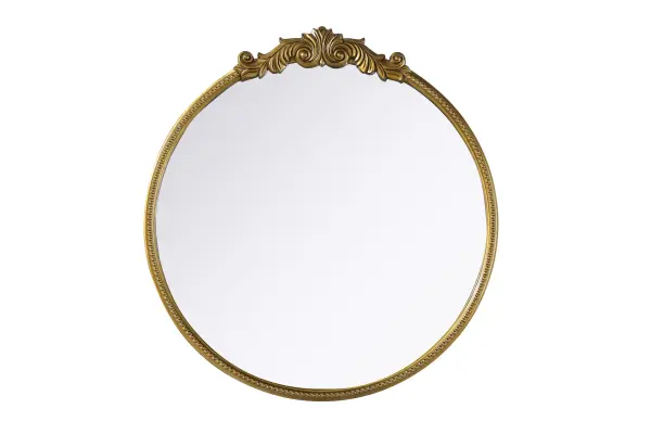 Dimensions
Width: 42"
Height: 45"
Depth: 1.4"
Specifications
Assembly Required: No
Distressed Finish: Yes
Finish (Color): Antique Brass
Mirror Material: Resin
Frameless: No
Hardware Finish: Nickel
Harware Material: Metal
Mirror Frame Shape: Round
Mirror Hanging Orientation: Vertical
Mirror Mounting: Metal Inset hanger
Mirror Type: Resin wall mirror
Product Shape: Round
Product Type: Decorative Mirrors
Product Warranty: 1 year limited
#N/A
39
Wire Included: No
Shipment type: Oversized Ground