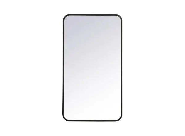 Enhance the appeal of your home or office with this modern mirror, featuring a thin rounded metal edges in a deep profile, reflecting a minimalist's design and trendy styling. To ensure your home safety, we used four metal hanger ring that are securely welded to the back of the metal frame , which sit on top of the frame for easy hanging. We recommend using suitable heavy duty picture/mirror hooks, selecting the best type of fixing for the particular wall you wish to hang the mirror on, using the appropriate rawl plug if required. Collection: Evermore Rooms: living room, entryway, bathroom, office Finish: Black Width: 1.00" Height: 36.00" Length: 20.00" Weight: 13.00 lb Extension from Wall: 0.16" Material: iron and MDF Country of Origin: China Manufacturer Warranty: 1 year limited Spec Sheet