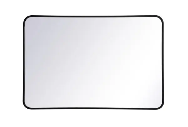 Enhance the appeal of your home or office with this modern mirror, featuring a thin rounded metal edges in a deep profile, reflecting a minimalist's design and trendy styling. To ensure your home safety, we used four metal hanger ring that are securely welded to the back of the metal frame , which sit on top of the frame for easy hanging. We recommend using suitable heavy duty picture/mirror hooks, selecting the best type of fixing for the particular wall you wish to hang the mirror on, using the appropriate rawl plug if required. Collection: Evermore Rooms: living room, entryway, bathroom, office Finish: Black Width: 1.00" Height: 40.00" Length: 27.00" Weight: 22.00 lb Extension from Wall: 0.16" Material: iron and MDF Country of Origin: China Manufacturer Warranty: 1 year limited Spec Sheet