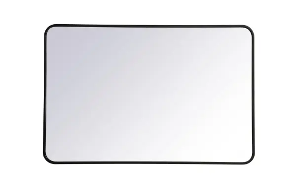 Enhance the appeal of your home or office with this modern mirror, featuring a thin rounded metal edges in a deep profile, reflecting a minimalist's design and trendy styling. To ensure your home safety, we used four metal hanger ring that are securely welded to the back of the metal frame , which sit on top of the frame for easy hanging. We recommend using suitable heavy duty picture/mirror hooks, selecting the best type of fixing for the particular wall you wish to hang the mirror on, using the appropriate rawl plug if required. Collection: Evermore Rooms: living room, entryway, bathroom, office Finish: Black Width: 1.00" Height: 42.00" Length: 28.00" Weight: 23.00 lb Extension from Wall: 0.16" Material: iron and MDF Country of Origin: China Manufacturer Warranty: 1 year limited Spec Sheet