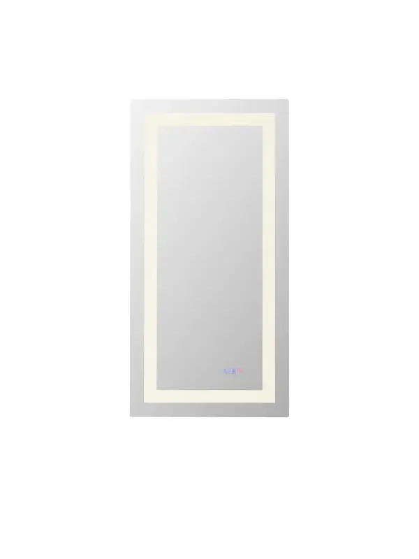 Redefine your daily routine with this ultra-modern LED mirror, designed to offer the perfect blend of style and functionality. Featuring both front and back illumination, this mirror provides a soft yet powerful glow that enhances your space with a luxurious ambiance. The adjustable color temperature (ranging from 3000K to 6400K) allows you to customize the warmth or coolness of your lighting, while the dimmable function lets you create the perfect brightness level. With a 90 CRI rating, this mirror ensures accurate color representation, making it perfect for grooming, makeup application, or daily self-care. The built-in defogger keeps your reflection clear and can be turned on or off at your convenience. Thanks to the touch sensor controls, adjusting your mirror's settings is effortless, and the memory function saves your last preferred settings for a seamless experience. Designed for versatile installation, this mirror can be hung vertically or horizontally using the included French cleats, making it a stunning and adaptable addition to any bathroom or vanity. It can be hardwired or connected to a wall switch for your convenience. Elevate your space with a mirror that not only reflects your image but also enhances your everyday routine with smart, modern lighting. Collection: Riven Rooms: Bathroom Finish: white Width: 40.00" Height: 20.00" Weight: 20.00 lb Extension from Wall: 1.50" Wire: 70.8" Black Bulbs Included Number of Bulbs: 2 Bulb Type: Strip Light Source: LED Light Output: 4500.00 lm Delivered Lumens: 4050.00 lm Color Temperature: 3000 K CRI: 90 Dimmable Voltage: 120.00 V Material: Iron and Mirror Country of Origin: China Safety Listing: UL Safety Rating: Damp LED Manufacturer Warranty: 1 year limited