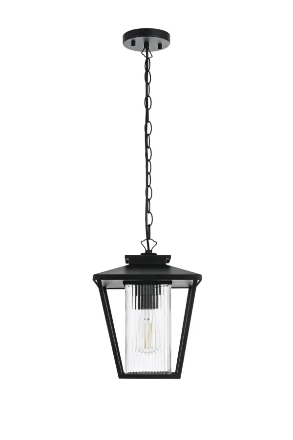 Dimensions
Chain/Rod Length: 39"
Length: 10"
Width: 10"
Height: 13.5"
Maximum Height: 53"
Wire Length: 59"
Specifications
Assembly Required: Yes
Bulb Included: No
Crystal/Glass Color: Clear
Dimmable: Yes
Distressed Finish: no
Dry/Wet/Damp: WET
ETL: Yes
Finish (Color): Black
Fixture Material: Iron and Glass
Hanging Device: Chain
Hardware Finish: Black
Harware Material: Iron
Max/Nominal Watt: 60W
Number of Lights: 1
Product Type: Outdoor Lighting
Product Warranty: 1 year limited
Socket Type: E26
Voltage: 110V
Wattage/Bulb: 60W
Weight: 7
Wire Included: Yes
Shipment type: Small Parcel