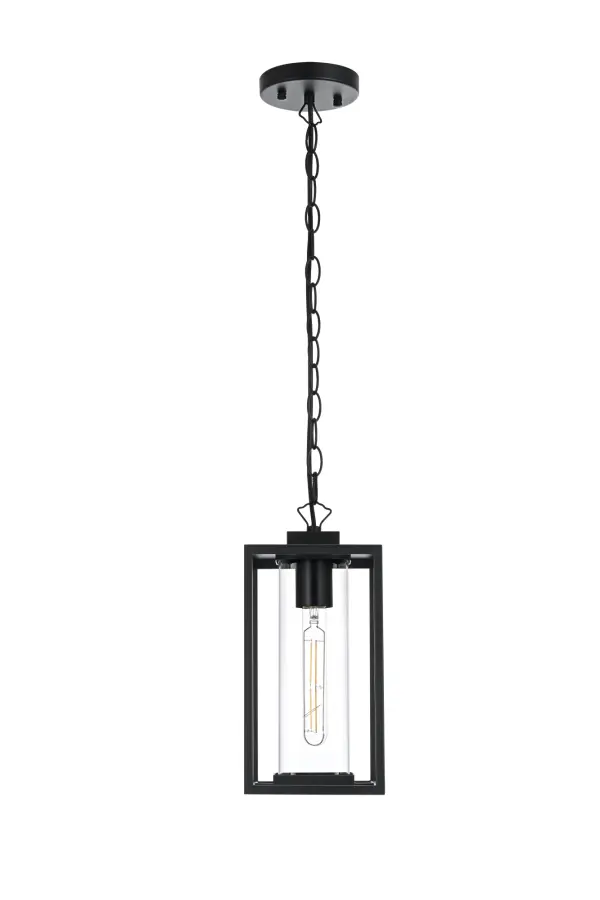Dimensions
Chain/Rod Length: 39"
Length: 6"
Width: 6"
Height: 13"
Maximum Height: 52.5"
Wire Length: 59"
Specifications
Assembly Required: Yes
Bulb Included: No
Crystal/Glass Color: Clear
Dimmable: Yes
Distressed Finish: no
Dry/Wet/Damp: WET
ETL: Yes
Finish (Color): Black
Fixture Material: Iron and Glass
Hanging Device: Chain
Hardware Finish: Black
Harware Material: Iron
Max/Nominal Watt: 60W
Number of Lights: 1
Product Shape: Rectangle
Product Type: Outdoor Lighting
Product Warranty: 1 year limited
Socket Type: E26
Voltage: 110V
Wattage/Bulb: 60W
Weight: 4
Wire Included: Yes
Shipment type: Small Parcel