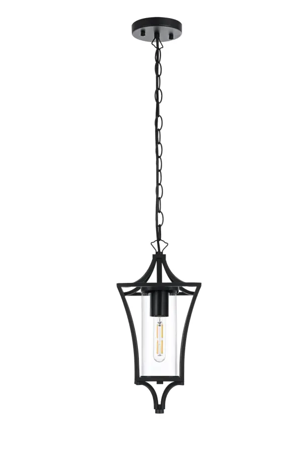 Dimensions
Chain/Rod Length: 39"
Length: 7"
Width: 7"
Height: 15"
Maximum Height: 54.5"
Wire Length: 59"
Specifications
Assembly Required: Yes
Bulb Included: No
Crystal/Glass Color: Clear
Dimmable: Yes
Distressed Finish: no
Dry/Wet/Damp: WET
ETL: Yes
Finish (Color): Black
Fixture Material: Iron and Glass
Hanging Device: Chain
Hardware Finish: Black
Harware Material: Iron
Max/Nominal Watt: 60W
Number of Lights: 1
Product Type: Outdoor Lighting
Product Warranty: 1 year limited
Socket Type: E26
Voltage: 110V
Wattage/Bulb: 60W
Weight: 4
Wire Included: Yes
Shipment type: Small Parcel