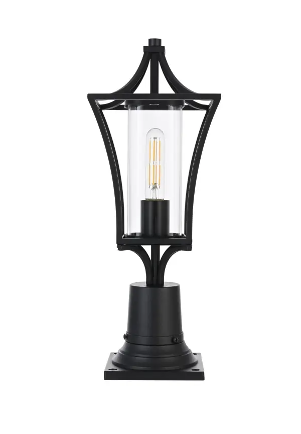 Dimensions
Length: 7"
Width: 7"
Height: 19"
Wire Length: 12"
Specifications
Assembly Required: Yes
Bulb Included: No
Crystal/Glass Color: Clear
Dimmable: Yes
Distressed Finish: no
Dry/Wet/Damp: WET
ETL: Yes
Finish (Color): Black
Fixture Material: Iron and Glass
Hardware Finish: Black
Harware Material: Iron
Max/Nominal Watt: 60W
Number of Lights: 1
Product Type: Outdoor Lighting
Product Warranty: 1 year limited
Socket Type: E26
Voltage: 110V
Wattage/Bulb: 60W
Weight: 4
Wire Included: Yes
Shipment type: Small Parcel
