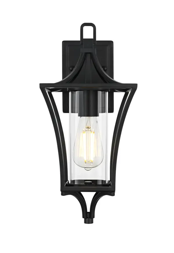 Dimensions
Length: 6"
Width: 7"
Height: 16"
Extension: 8"
Wire Length: 12"
Specifications
Assembly Required: Yes
Bulb Included: No
Crystal/Glass Color: Clear
Dimmable: Yes
Distressed Finish: no
Dry/Wet/Damp: WET
ETL: Yes
Finish (Color): Black
Fixture Material: Iron and Glass
Hardware Finish: Black
Harware Material: Iron
Max/Nominal Watt: 60W
Number of Lights: 1
Product Type: Outdoor Lighting
Product Warranty: 1 year limited
Socket Type: E26
Voltage: 110V
Wattage/Bulb: 60W
Weight: 4
Wire Included: Yes
Shipment type: Small Parcel