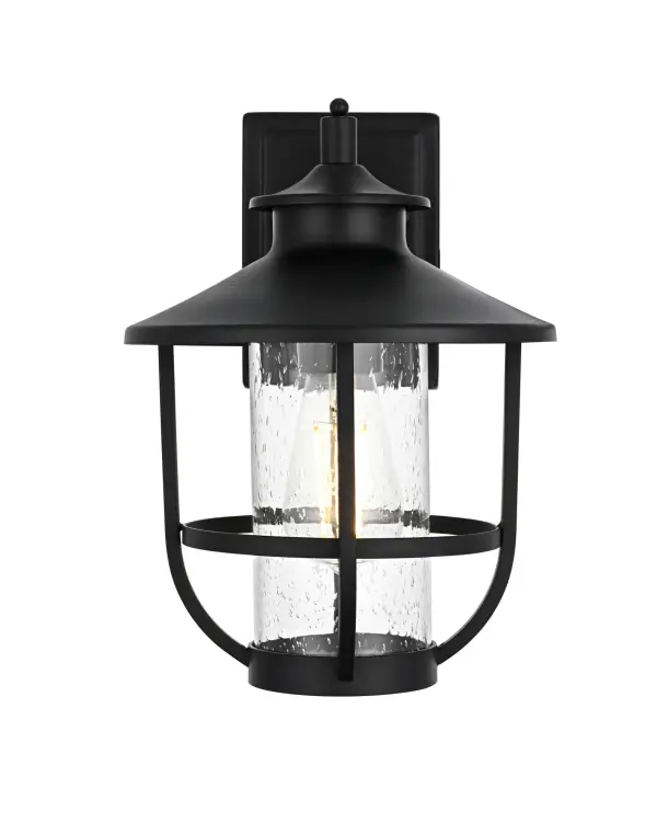 Dimensions
Length: 6.5"
Width: 9"
Height: 12.5"
Extension: 10"
Wire Length: 12"
Specifications
Assembly Required: Yes
Bulb Included: No
Crystal/Glass Color: Clear
Dimmable: Yes
Distressed Finish: no
Dry/Wet/Damp: WET
ETL: Yes
Finish (Color): Black
Fixture Material: Iron and Glass
Hardware Finish: Black
Harware Material: Iron
Max/Nominal Watt: 60W
Number of Lights: 1
Product Type: Outdoor Lighting
Product Warranty: 1 year limited
Socket Type: E26
Voltage: 110V
Wattage/Bulb: 60W
Weight: 4
Wire Included: Yes
Shipment type: Small Parcel