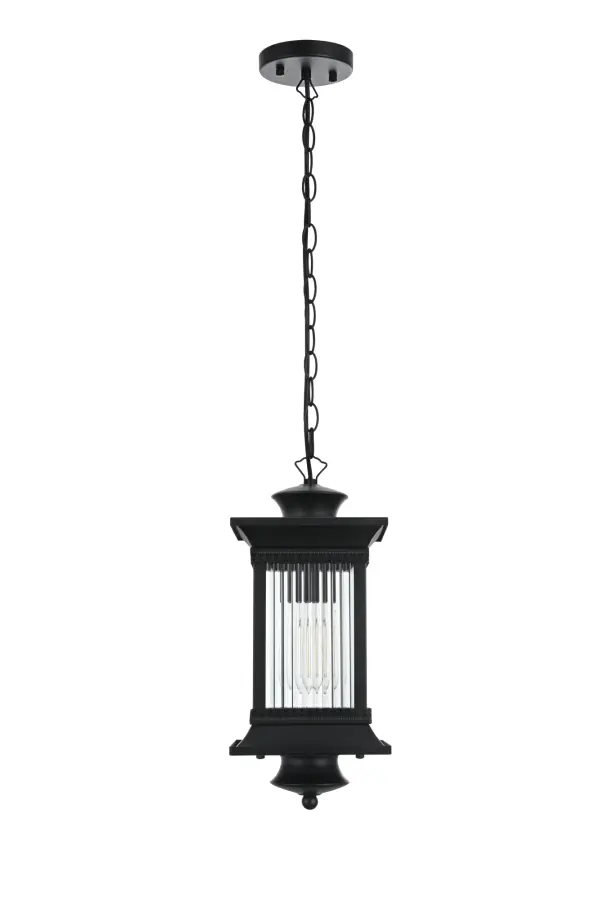 Dimensions
Chain/Rod Length: 39"
Length: 7.5"
Width: 7.5"
Height: 17.5"
Maximum Height: 57"
Wire Length: 59"
Specifications
Assembly Required: Yes
Bulb Included: No
Crystal/Glass Color: Clear
Dimmable: Yes
Distressed Finish: no
Dry/Wet/Damp: WET
ETL: Yes
Finish (Color): Black
Fixture Material: Iron and Glass
Hanging Device: Chain
Hardware Finish: Black
Harware Material: Iron
Max/Nominal Watt: 60W
Number of Lights: 1
Product Shape: Rectangle
Product Type: Outdoor Lighting
Product Warranty: 1 year limited
Socket Type: E26
Voltage: 110V
Wattage/Bulb: 60W
Weight: 6
Wire Included: Yes
Shipment type: Small Parcel