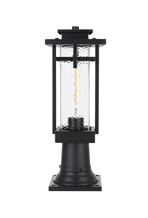 Dimensions
Length: 6"
Width: 6"
Height: 17"
Wire Length: 12"
Specifications
Assembly Required: Yes
Bulb Included: No
Crystal/Glass Color: Clear
Dimmable: Yes
Distressed Finish: no
Dry/Wet/Damp: WET
ETL: Yes
Finish (Color): Black
Fixture Material: Iron and Glass
Hardware Finish: Black
Harware Material: Iron
Max/Nominal Watt: 60W
Number of Lights: 1
Product Shape: Rectangle
Product Type: Outdoor Lighting
Product Warranty: 1 year limited
Socket Type: E26
Voltage: 110V
Wattage/Bulb: 60W
Weight: 4
Wire Included: Yes
Shipment type: Small Parcel