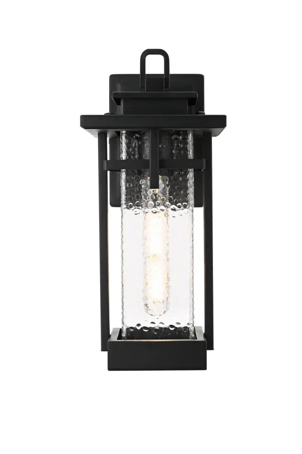 Dimensions
Width: 6"
Height: 14"
Extension: 7.5"
Wire Length: 12"
Specifications
Assembly Required: Yes
Bulb Included: No
Crystal/Glass Color: Clear
Dimmable: Yes
Distressed Finish: no
Dry/Wet/Damp: WET
ETL: Yes
Finish (Color): Black
Fixture Material: Iron and Glass
Hardware Finish: Black
Harware Material: Iron
Max/Nominal Watt: 60W
Number of Lights: 1
Product Shape: Rectangle
Product Type: Outdoor Lighting
Product Warranty: 1 year limited
Socket Type: E26
Voltage: 110V
Wattage/Bulb: 60W
Weight: 5
Wire Included: Yes
Shipment type: Small Parcel
