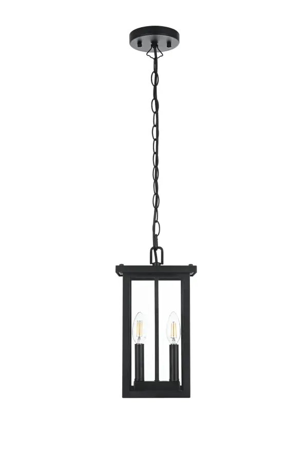 Dimensions
Chain/Rod Length: 39"
Length: 7"
Width: 7"
Height: 13.5"
Maximum Height: 53"
Wire Length: 59"
Specifications
Assembly Required: Yes
Bulb Included: No
Crystal/Glass Color: Clear
Dimmable: Yes
Distressed Finish: no
Dry/Wet/Damp: WET
ETL: Yes
Finish (Color): Black
Fixture Material: Iron and Glass
Hanging Device: Chain
Hardware Finish: Black
Harware Material: Iron
Max/Nominal Watt: 120W
Number of Lights: 2
Product Shape: Rectangle
Product Type: Outdoor Lighting
Product Warranty: 1 year limited
Socket Type: E12
Voltage: 110V
Wattage/Bulb: 60W
Weight: 6
Wire Included: Yes
Shipment type: Small Parcel