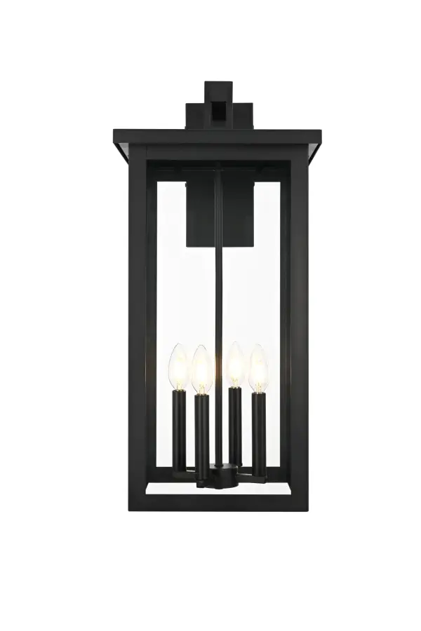 Dimensions
Width: 12"
Height: 25.5"
Extension: 13"
Wire Length: 12"
Specifications
Assembly Required: Yes
Bulb Included: No
Dimmable: No
Distressed Finish: no
Dry/Wet/Damp: WET
ETL: Yes
Finish (Color): Black
Fixture Material: Iron and Glass
Hardware Finish: Black
Harware Material: Iron
Max/Nominal Watt: 240W
Number of Lights: 4
Product Shape: Trapezoid
Product Type: Outdoor Lighting
Product Warranty: 1 year limited
Socket Type: E12
UL & ULC Standard: No
Voltage: 110V
Wattage/Bulb: 60W
19
Wire Included: Yes
Shipment type: Small Parcel