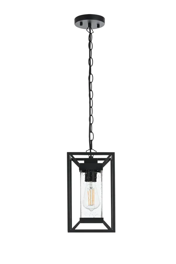 Dimensions
Chain/Rod Length: 39"
Length: 7"
Width: 7"
Height: 12.5"
Maximum Height: 52"
Wire Length: 59"
Specifications
Assembly Required: Yes
Bulb Included: No
Crystal/Glass Color: Clear
Dimmable: Yes
Distressed Finish: no
Dry/Wet/Damp: WET
ETL: Yes
Finish (Color): Black
Fixture Material: Iron and Glass
Hanging Device: Chain
Hardware Finish: Black
Harware Material: Iron
Max/Nominal Watt: 60W
Number of Lights: 1
Product Shape: Rectangle
Product Type: Outdoor Lighting
Product Warranty: 1 year limited
Socket Type: E26
Voltage: 110V
Wattage/Bulb: 60W
Weight: 5
Wire Included: Yes
Shipment type: Small Parcel