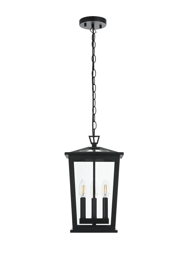 Dimensions
Chain/Rod Length: 39"
Length: 9.5"
Width: 7"
Height: 15.5"
Maximum Height: 55"
Wire Length: 59"
Specifications
Assembly Required: Yes
Bulb Included: No
Crystal/Glass Color: Clear
Dimmable: Yes
Distressed Finish: no
Dry/Wet/Damp: WET
ETL: Yes
Finish (Color): Black
Fixture Material: Iron and Glass
Hanging Device: Chain
Hardware Finish: Black
Harware Material: Iron
Max/Nominal Watt: 180W
Number of Lights: 3
Product Type: Outdoor Lighting
Product Warranty: 1 year limited
Socket Type: E12
Voltage: 110V
Wattage/Bulb: 60W
Weight: 7
Wire Included: Yes
Shipment type: Small Parcel