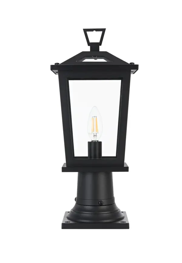 Dimensions
Length: 7"
Width: 5.5"
Height: 16.5"
Wire Length: 12"
Specifications
Assembly Required: Yes
Bulb Included: No
Crystal/Glass Color: Clear
Dimmable: Yes
Distressed Finish: no
Dry/Wet/Damp: WET
ETL: Yes
Finish (Color): Black
Fixture Material: Iron and Glass
Hardware Finish: Black
Harware Material: Iron
Max/Nominal Watt: 60W
Number of Lights: 1
Product Type: Outdoor Lighting
Product Warranty: 1 year limited
Socket Type: E12
Voltage: 110V
Wattage/Bulb: 60W
Weight: 4
Wire Included: Yes
Shipment type: Small Parcel
