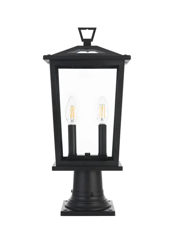Dimensions
Length: 8.5"
Width: 6"
Height: 19.5"
Wire Length: 12"
Specifications
Assembly Required: Yes
Bulb Included: No
Crystal/Glass Color: Clear
Dimmable: Yes
Distressed Finish: no
Dry/Wet/Damp: WET
ETL: Yes
Finish (Color): Black
Fixture Material: Iron and Glass
Hardware Finish: Black
Harware Material: Iron
Max/Nominal Watt: 120W
Number of Lights: 2
Product Type: Outdoor Lighting
Product Warranty: 1 year limited
Socket Type: E12
Voltage: 110V
Wattage/Bulb: 60W
Weight: 6
Wire Included: Yes
Shipment type: Small Parcel
