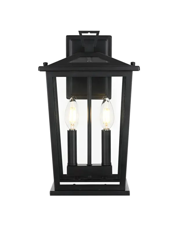 Dimensions
Length: 7"
Width: 8.5"
Height: 14.5"
Extension: 7"
Wire Length: 12"
Specifications
Assembly Required: Yes
Bulb Included: No
Crystal/Glass Color: Clear
Dimmable: Yes
Distressed Finish: no
Dry/Wet/Damp: WET
ETL: Yes
Finish (Color): Black
Fixture Material: Iron and Glass
Hardware Finish: Black
Harware Material: Iron
Max/Nominal Watt: 120W
Number of Lights: 2
Product Type: Outdoor Lighting
Product Warranty: 1 year limited
Socket Type: E12
Voltage: 110V
Wattage/Bulb: 60W
Weight: 6
Wire Included: Yes
Shipment type: Small Parcel