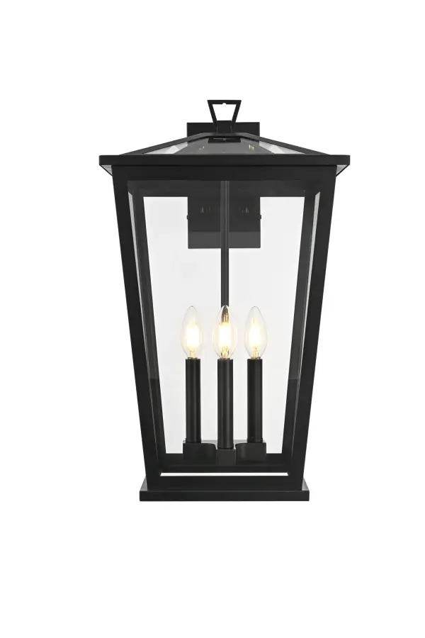 Dimensions
Width: 12.5"
Height: 22"
Extension: 11"
Wire Length: 12"
Specifications
Assembly Required: Yes
Bulb Included: No
Dimmable: No
Distressed Finish: no
Dry/Wet/Damp: WET
ETL: Yes
Finish (Color): Black
Fixture Material: Iron and Glass
Hardware Finish: Black
Harware Material: Iron
Max/Nominal Watt: 180W
Number of Lights: 3
Product Shape: Trapezoid
Product Type: Outdoor Lighting
Product Warranty: 1 year limited
Socket Type: E12
UL & ULC Standard: No
Voltage: 110V
Wattage/Bulb: 60W
15
Wire Included: Yes
Shipment type: Small Parcel