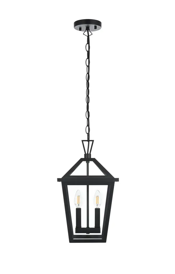 Dimensions
Chain/Rod Length: 39"
Length: 10"
Width: 10"
Height: 17"
Maximum Height: 56.5"
Wire Length: 59"
Specifications
Assembly Required: Yes
Bulb Included: No
Crystal/Glass Color: Clear
Dimmable: Yes
Distressed Finish: no
Dry/Wet/Damp: WET
ETL: Yes
Finish (Color): Black
Fixture Material: Iron and Glass
Hanging Device: Chain
Hardware Finish: Black
Harware Material: Iron
Max/Nominal Watt: 120W
Number of Lights: 2
Product Type: Outdoor Lighting
Product Warranty: 1 year limited
Socket Type: E12
Voltage: 110V
Wattage/Bulb: 60W
Weight: 8
Wire Included: Yes
Shipment type: Small Parcel