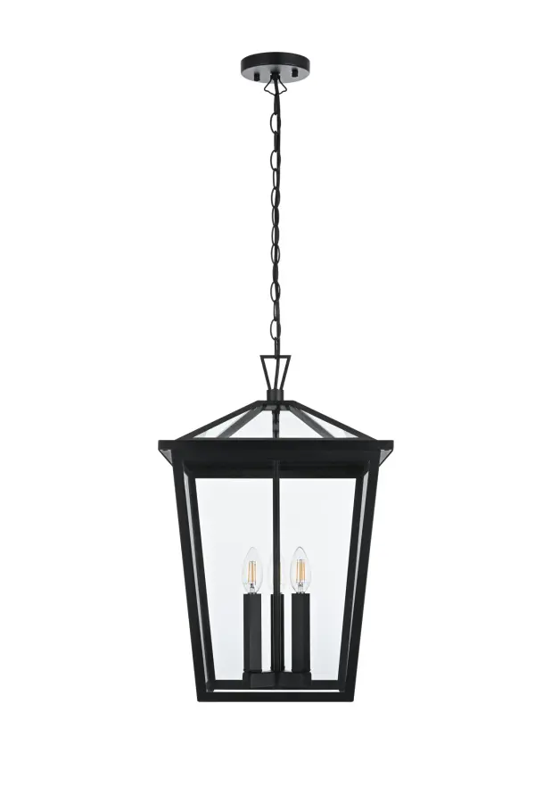 Dimensions
Chain/Rod Length: 39"
Length: 14"
Width: 14"
Height: 22"
Maximum Height: 61.5"
Wire Length: 59"
Specifications
Assembly Required: Yes
Bulb Included: No
Crystal/Glass Color: Clear
Dimmable: Yes
Distressed Finish: no
Dry/Wet/Damp: WET
ETL: Yes
Finish (Color): Black
Fixture Material: Iron and Glass
Hanging Device: Chain
Hardware Finish: Black
Harware Material: Iron
Max/Nominal Watt: 180W
Number of Lights: 3
Product Type: Outdoor Lighting
Product Warranty: 1 year limited
Socket Type: E12
Voltage: 110V
Wattage/Bulb: 60W
Weight: 14
Wire Included: Yes
Shipment type: Small Parcel
