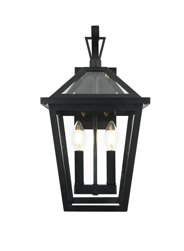 Dimensions
Width: 10"
Height: 18"
Extension: 11.5"
Wire Length: 12"
Specifications
Assembly Required: Yes
Bulb Included: No
Crystal/Glass Color: Clear
Dimmable: Yes
Distressed Finish: no
Dry/Wet/Damp: WET
ETL: Yes
Finish (Color): Black
Fixture Material: Iron and Glass
Hardware Finish: Black
Harware Material: Iron
Max/Nominal Watt: 120W
Number of Lights: 2
Product Type: Outdoor Lighting
Product Warranty: 1 year limited
Socket Type: E12
Voltage: 110V
Wattage/Bulb: 60W
Weight: 8
Wire Included: Yes
Shipment type: Small Parcel