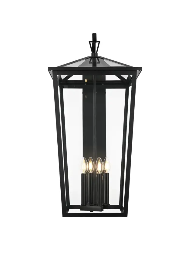 Dimensions
Width: 16"
Height: 33"
Extension: 18"
Wire Length: 12"
Specifications
Assembly Required: Yes
Bulb Included: No
Dimmable: No
Distressed Finish: no
Dry/Wet/Damp: WET
ETL: Yes
Finish (Color): Black
Fixture Material: Iron and Glass
Hardware Finish: Black
Harware Material: Iron
Max/Nominal Watt: 240W
Number of Lights: 4
Product Shape: Trapezoid
Product Type: Outdoor Lighting
Product Warranty: 1 year limited
Socket Type: E12
UL & ULC Standard: No
Voltage: 110V
Wattage/Bulb: 60W
27
Wire Included: Yes
Shipment type: Small Parcel