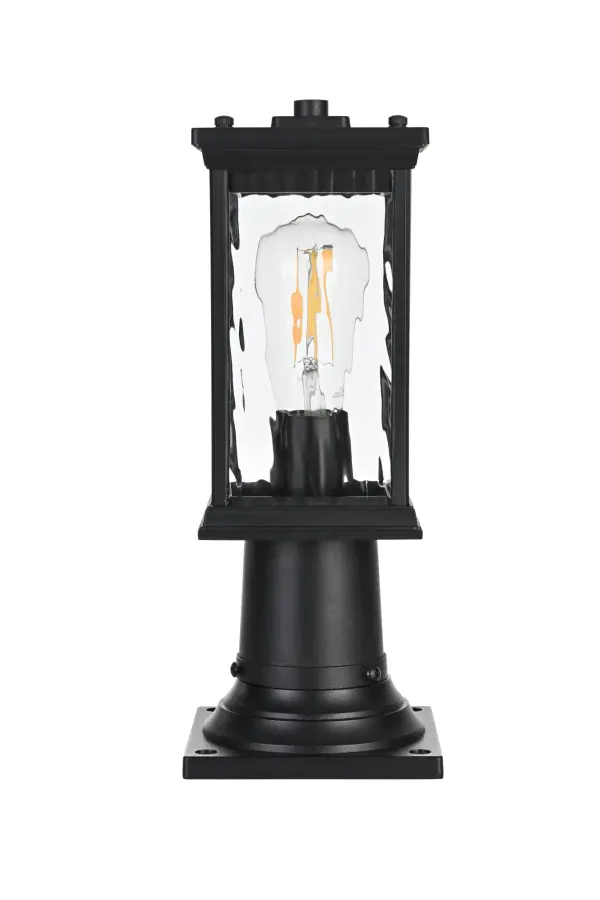 Dimensions
Length: 5"
Width: 5"
Height: 14"
Wire Length: 12"
Specifications
Assembly Required: Yes
Bulb Included: No
Crystal/Glass Color: Clear
Dimmable: Yes
Distressed Finish: no
Dry/Wet/Damp: WET
ETL: Yes
Finish (Color): Black
Fixture Material: Aluminum and Glass
Hardware Finish: Black
Harware Material: Aluminum
Max/Nominal Watt: 60W
Number of Lights: 1
Product Shape: Rectangle
Product Type: Outdoor Lighting
Product Warranty: 1 year limited
Socket Type: E26
Voltage: 110V
Wattage/Bulb: 60W
Weight: 3
Wire Included: Yes
Shipment type: Small Parcel