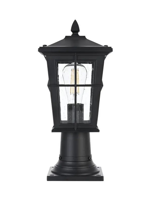 Dimensions
Length: 7"
Width: 7"
Height: 16"
Wire Length: 12"
Specifications
Assembly Required: Yes
Bulb Included: No
Crystal/Glass Color: Clear
Dimmable: Yes
Distressed Finish: no
Dry/Wet/Damp: WET
ETL: Yes
Finish (Color): Black
Fixture Material: Aluminum and Glass
Hardware Finish: Black
Harware Material: Aluminum
Max/Nominal Watt: 60W
Number of Lights: 1
Product Type: Outdoor Lighting
Product Warranty: 1 year limited
Socket Type: E26
Voltage: 110V
Wattage/Bulb: 60W
Weight: 4
Wire Included: Yes
Shipment type: Small Parcel