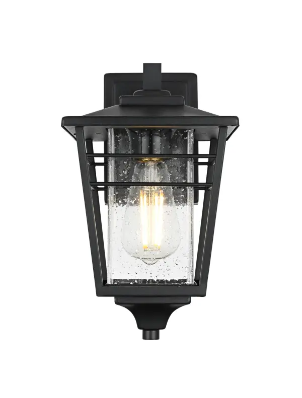 Dimensions
Width: 7"
Height: 12.5"
Extension: 8.5"
Wire Length: 12"
Specifications
Assembly Required: Yes
Bulb Included: No
Crystal/Glass Color: Clear
Dimmable: Yes
Distressed Finish: no
Dry/Wet/Damp: WET
ETL: Yes
Finish (Color): Black
Fixture Material: Iron and Glass
Hardware Finish: Black
Harware Material: Iron
Max/Nominal Watt: 60W
Number of Lights: 1
Product Type: Outdoor Lighting
Product Warranty: 1 year limited
Socket Type: E26
Voltage: 110V
Wattage/Bulb: 60W
Weight: 5
Wire Included: Yes
Shipment type: Small Parcel
