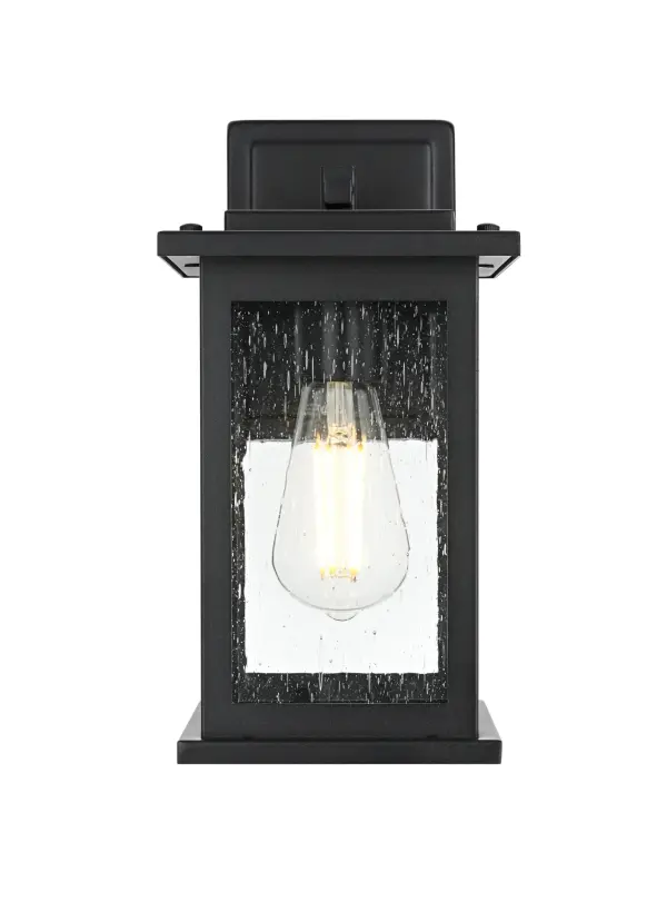 Dimensions
Width: 6"
Height: 12"
Extension: 7"
Wire Length: 12"
Specifications
Assembly Required: Yes
Bulb Included: No
Crystal/Glass Color: Clear
Dimmable: Yes
Distressed Finish: no
Dry/Wet/Damp: WET
ETL: Yes
Finish (Color): Black
Fixture Material: Iron and Glass
Hardware Finish: Black
Harware Material: Iron
Max/Nominal Watt: 60W
Number of Lights: 1
Product Type: Outdoor Lighting
Product Warranty: 1 year limited
Socket Type: E26
Voltage: 110V
Wattage/Bulb: 60W
Weight: 4
Wire Included: Yes
Shipment type: Small Parcel