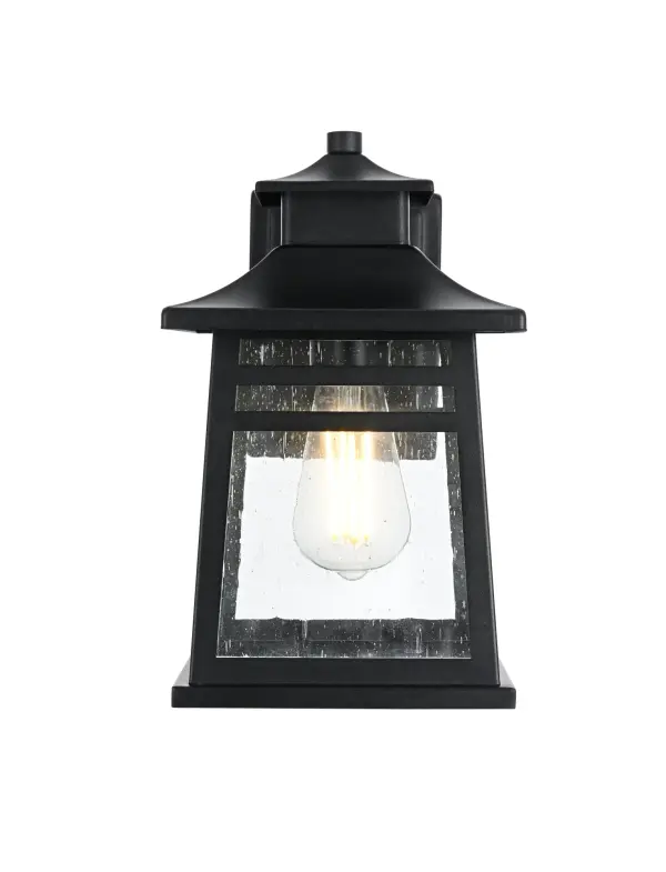 Dimensions
Width: 7"
Height: 11.5"
Extension: 8.5"
Wire Length: 12"
Specifications
Assembly Required: Yes
Bulb Included: No
Crystal/Glass Color: Clear
Dimmable: Yes
Distressed Finish: no
Dry/Wet/Damp: WET
ETL: Yes
Finish (Color): Black
Fixture Material: Iron and Glass
Hardware Finish: Black
Harware Material: Iron
Max/Nominal Watt: 60W
Number of Lights: 1
Product Type: Outdoor Lighting
Product Warranty: 1 year limited
Socket Type: E26
Voltage: 110V
Wattage/Bulb: 60W
Weight: 5
Wire Included: Yes
Shipment type: Small Parcel