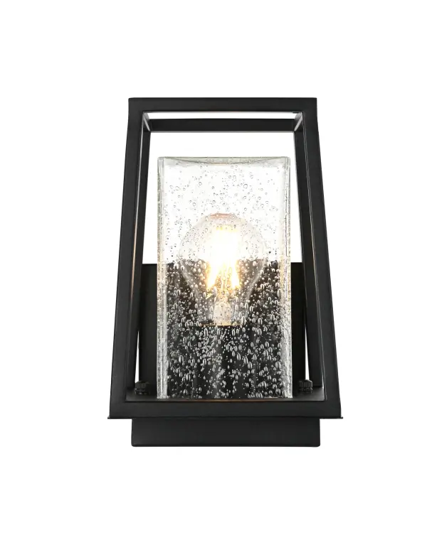 Dimensions
Width: 5"
Height: 9.5"
Extension: 7"
Wire Length: 12"
Specifications
Assembly Required: Yes
Bulb Included: No
Crystal/Glass Color: Clear
Dimmable: Yes
Distressed Finish: no
Dry/Wet/Damp: WET
ETL: Yes
Finish (Color): Black
Fixture Material: Iron and Glass
Hardware Finish: Black
Harware Material: Iron
Max/Nominal Watt: 60W
Number of Lights: 1
Product Type: Outdoor Lighting
Product Warranty: 1 year limited
Socket Type: E26
Voltage: 110V
Wattage/Bulb: 60W
Weight: 4
Wire Included: Yes
Shipment type: Small Parcel