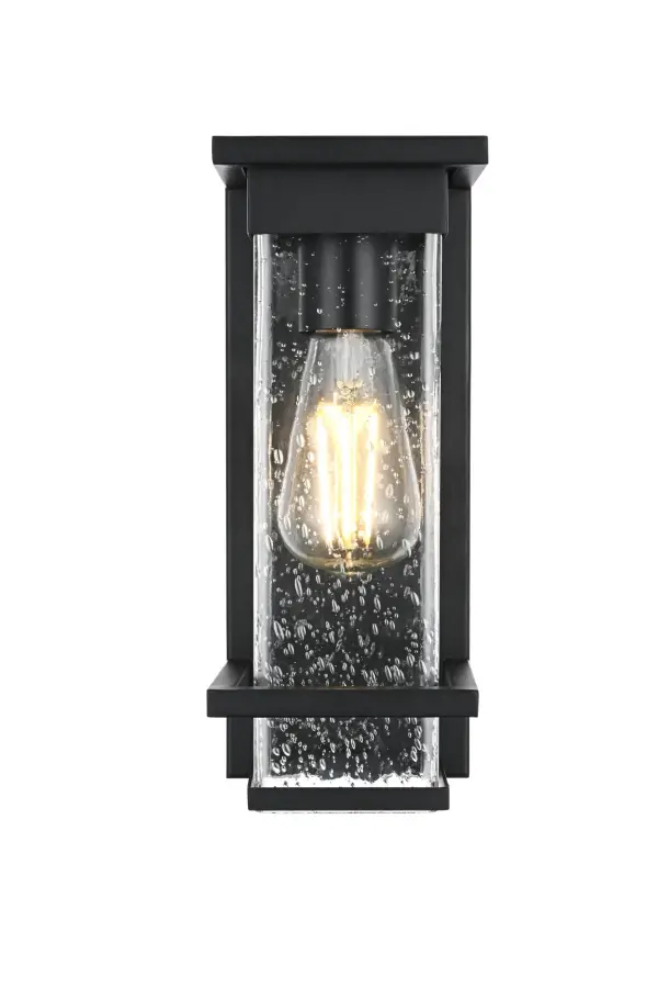 Dimensions
Width: 4.5"
Height: 12"
Extension: 5"
Wire Length: 12"
Specifications
Assembly Required: Yes
Bulb Included: No
Crystal/Glass Color: Clear
Dimmable: Yes
Distressed Finish: no
Dry/Wet/Damp: WET
ETL: Yes
Finish (Color): Black
Fixture Material: Iron and Glass
Hardware Finish: Black
Harware Material: Iron
Max/Nominal Watt: 60W
Number of Lights: 1
Product Shape: Rectangle
Product Type: Outdoor Lighting
Product Warranty: 1 year limited
Socket Type: E26
Voltage: 110V
Wattage/Bulb: 60W
Weight: 4
Wire Included: Yes
Shipment type: Small Parcel