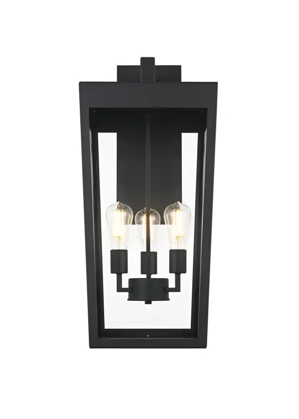 Dimensions
Width: 12"
Height: 28"
Extension: 14"
Wire Length: 8.2"
Specifications
Assembly Required: Yes
Bulb Included: No
Dimmable: Yes
Distressed Finish: No
Dry/Wet/Damp: WET
ETL: Yes
Finish (Color): Black
Fixture Material: Iron and Glass
Hardware Finish: Black
Harware Material: Iron
Max/Nominal Watt: 120W
Number of Lights: 3
Product Shape: Rectangle
Product Type: Outdoor Lighting
Product Warranty: 1 year limited
Socket Type: E26
UL & ULC Standard: No
Voltage: 110V
Wattage/Bulb: 40W
14
Wire Included: Yes
Shipment type: Small Parcel