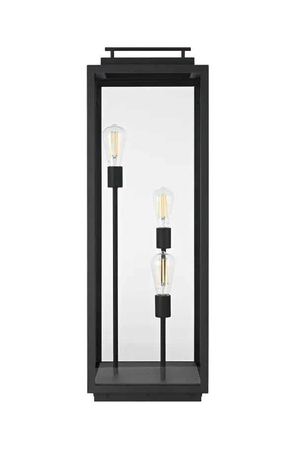 Dimensions
Width: 12"
Height: 36"
Extension: 0"
Wire Length: 8.2"
Specifications
Assembly Required: Yes
Bulb Included: No
Dimmable: Yes
Distressed Finish: No
Dry/Wet/Damp: WET
ETL: Yes
Finish (Color): Black
Fixture Material: Iron and Glass
Hardware Finish: Black
Harware Material: Iron
Max/Nominal Watt: 120W
Number of Lights: 3
Product Shape: Rectangle
Product Type: Outdoor Lighting
Product Warranty: 1 year limited
Socket Type: E26
UL & ULC Standard: No
Voltage: 110V
Wattage/Bulb: 40W
21
Wire Included: Yes
Shipment type: Small Parcel