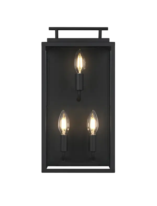Dimensions
Width: 8"
Height: 17"
Extension: 7"
Wire Length: 8.2"
Specifications
Assembly Required: Yes
Bulb Included: No
Dimmable: Yes
Distressed Finish: No
Dry/Wet/Damp: WET
ETL: Yes
Finish (Color): Black
Fixture Material: Iron and Glass
Hardware Finish: Black
Harware Material: Iron
Max/Nominal Watt: 120W
Number of Lights: 3
Product Shape: Rectangle
Product Type: Outdoor Lighting
Product Warranty: 1 year limited
Socket Type: E26
UL & ULC Standard: No
Voltage: 110V
Wattage/Bulb: 40W
7
Wire Included: Yes
Shipment type: Small Parcel