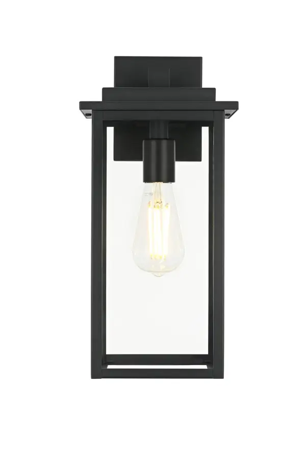 Dimensions
Width: 7"
Height: 15"
Extension: 5.5"
Wire Length: 8"
Specifications
Assembly Required: Yes
Bulb Included: No
Crystal/Glass Color: Clear
Dimmable: Yes
Distressed Finish: no
Dry/Wet/Damp: WET
ETL: Yes
Finish (Color): Black
Fixture Material: Iron and Glass
Hardware Finish: Black
Harware Material: Iron
Max/Nominal Watt: 40W
Number of Lights: 1
Product Shape: Square
Product Type: Outdoor Lighting
Product Warranty: 1 year limited
Socket Type: E26
Voltage: 110V
Wattage/Bulb: 40W
Weight: 5
Wire Included: Yes
Shipment type: Small Parcel