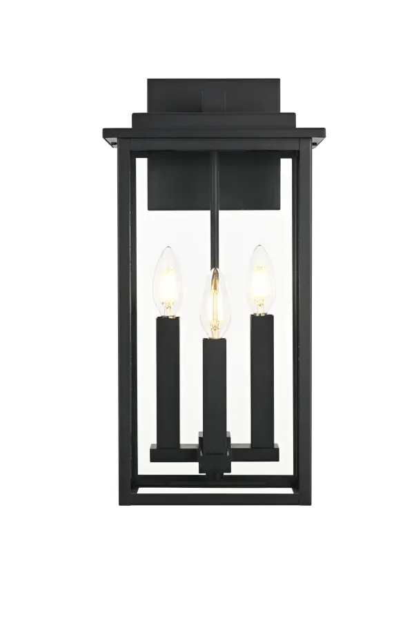 Dimensions
Width: 9"
Height: 18"
Extension: 6"
Wire Length: 8"
Specifications
Assembly Required: Yes
Bulb Included: No
Crystal/Glass Color: Clear
Dimmable: Yes
Distressed Finish: no
Dry/Wet/Damp: WET
ETL: Yes
Finish (Color): Black
Fixture Material: Iron and Glass
Hardware Finish: Black
Harware Material: Iron
Max/Nominal Watt: 120W
Number of Lights: 3
Product Shape: Square
Product Type: Outdoor Lighting
Product Warranty: 1 year limited
Socket Type: E12
Voltage: 110V
Wattage/Bulb: 40W
Weight: 8
Wire Included: Yes
Shipment type: Small Parcel